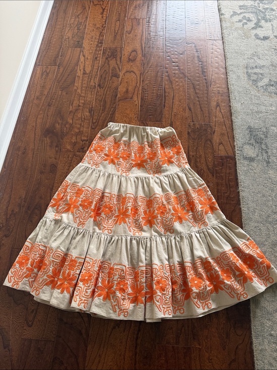 Maje Dresses & Skirts - Maje Cream Midi Skirt with Orange Floral Embroidery